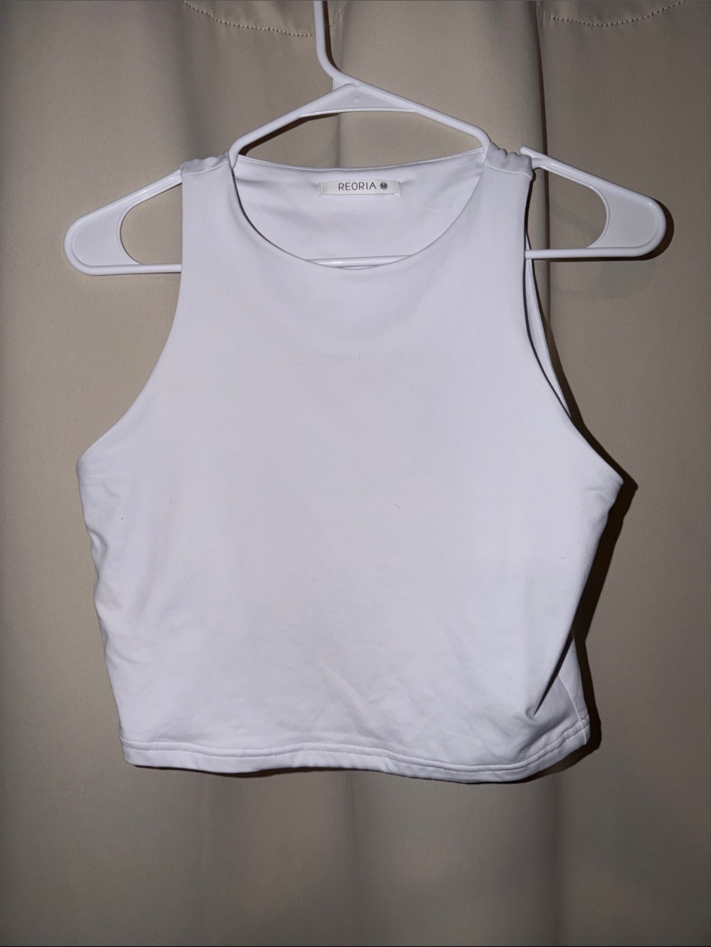 ReoRia White High-Neck Crop Tank